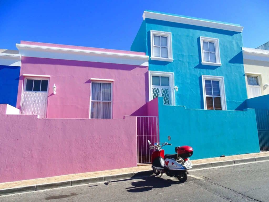 Pink and blue houses Bo Kaap Cape Town