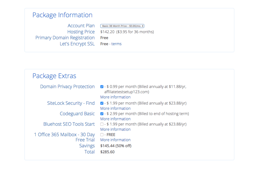 Bluehost package information travel blog