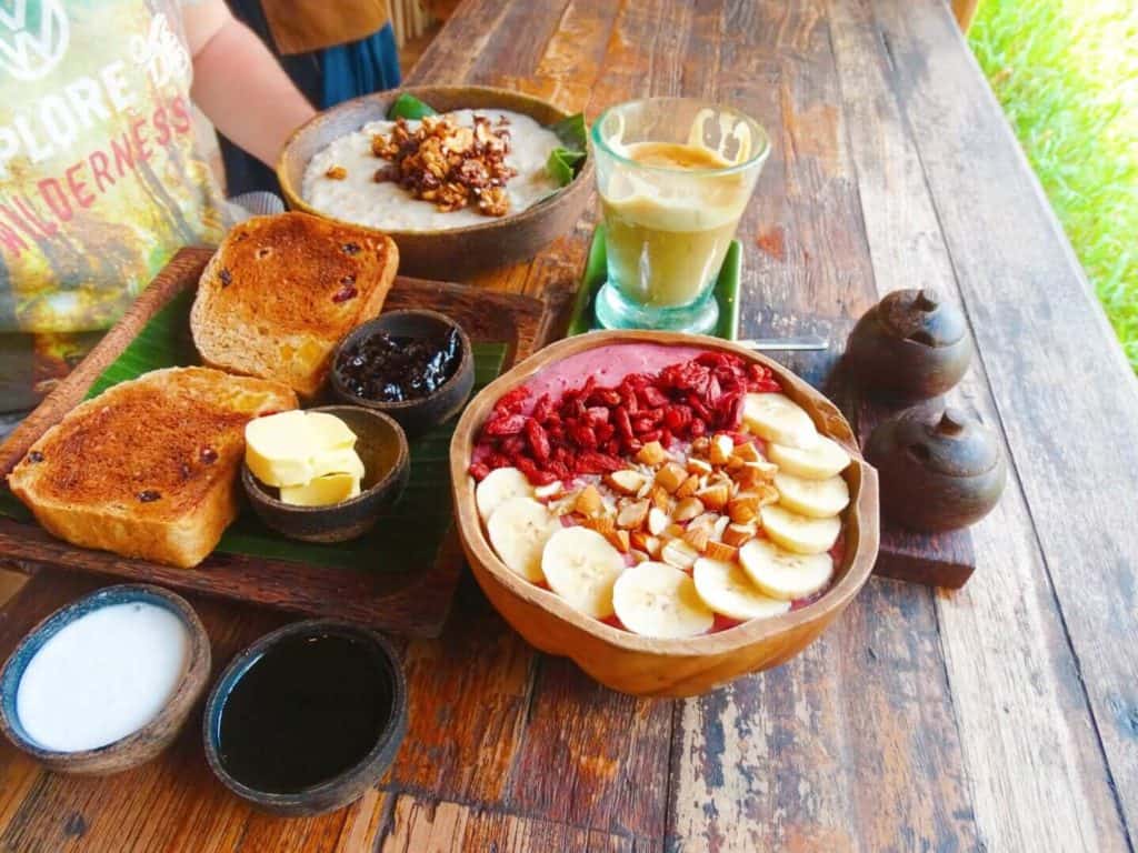 Toast and smoothie bowl at Atman Nourish Cafe Bali
