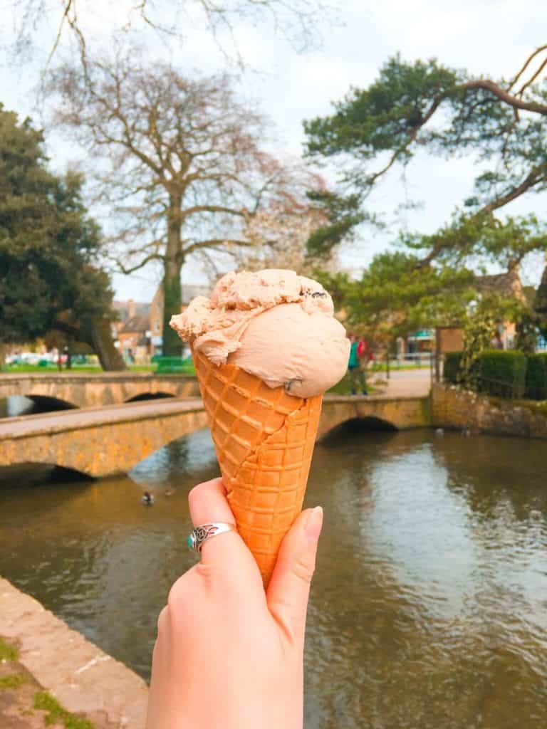 Ice cream in Bourton-on-the-water Cotswolds