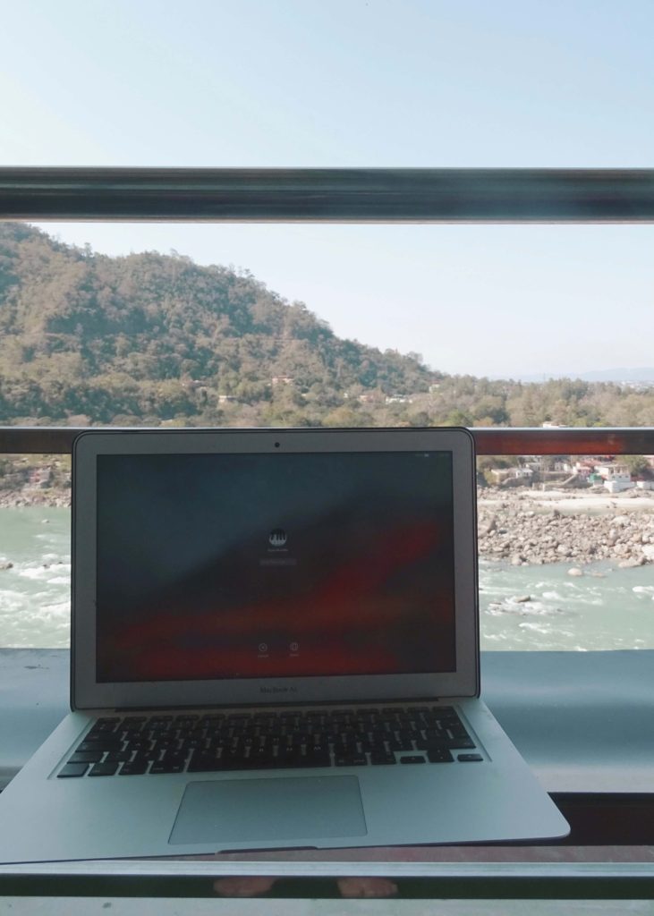 Laptop beside the Ganges India 