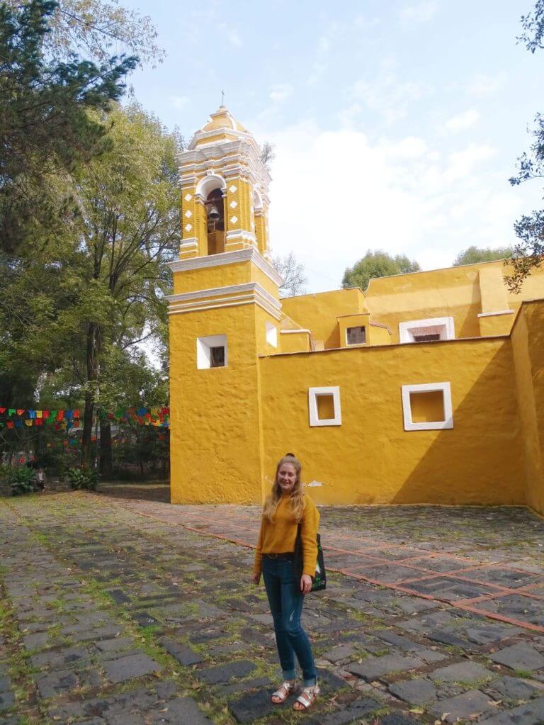 Yellow church Coyoacan itinerary Mexico City