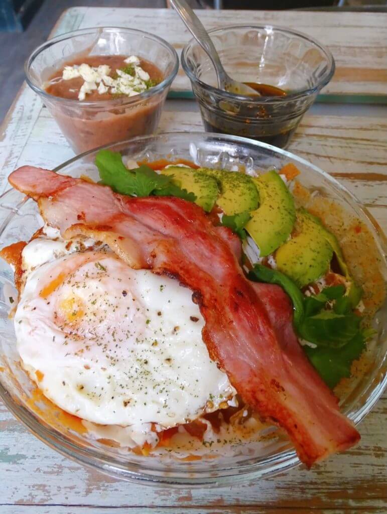 Bacon egg chilaquiles San Miguel