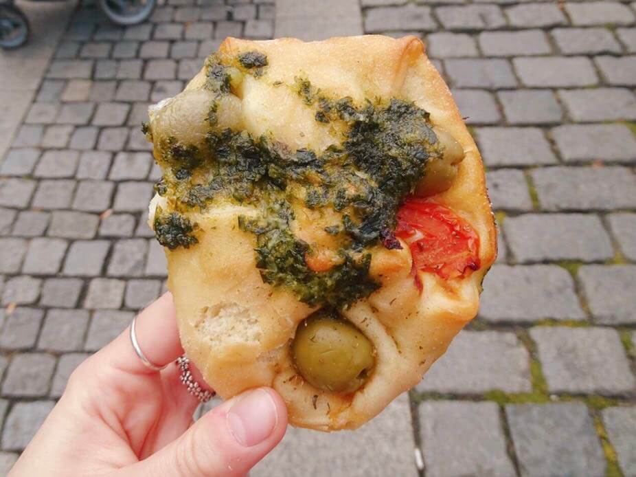 Pesto and olive bread at Naplavka Farmers Market Prague