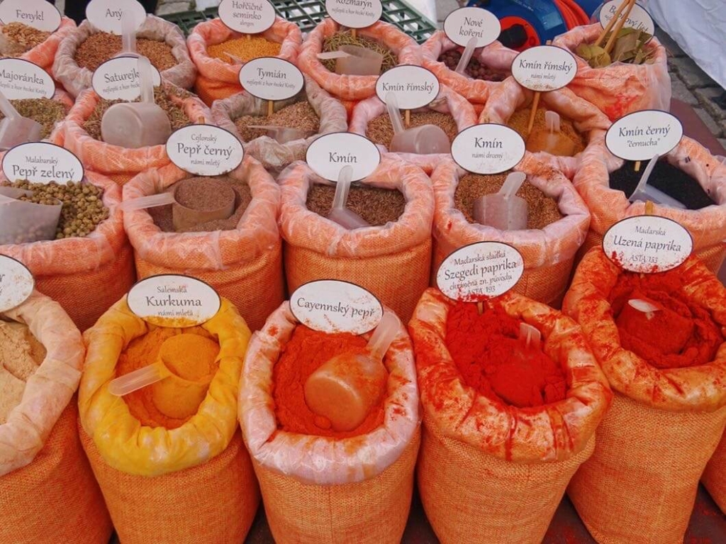 Colourful spices at Naplavka Farmer's Market Prague 