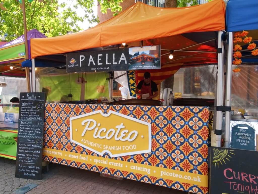 Paella food stand Oxford gloucester green outdoor market
