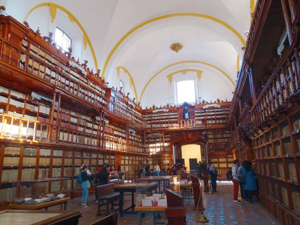 Book shelves of ancient library Puebla
