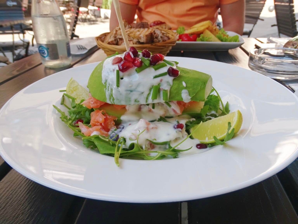 Avocado and salmon burger at Jolie Bistro