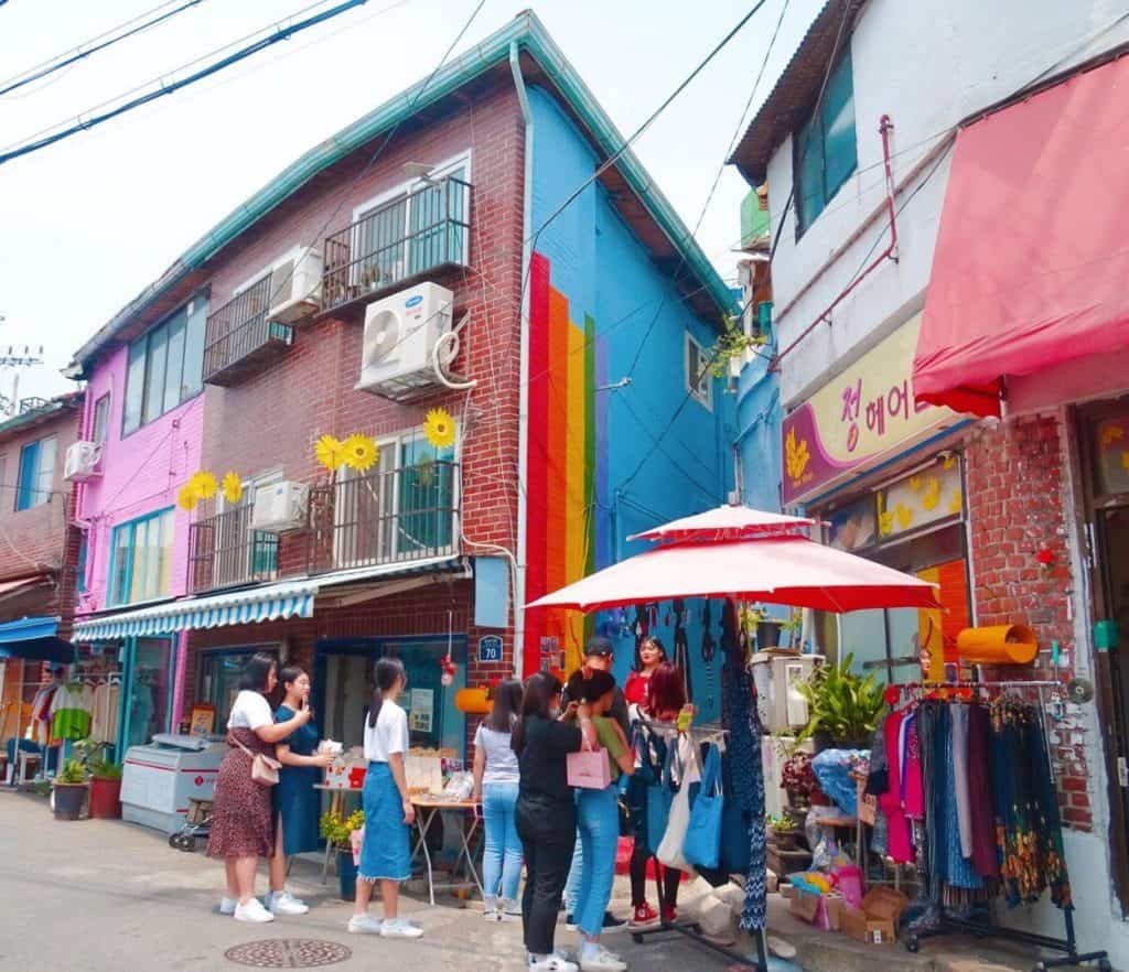 Rainbow houses in Iowa Mural Village Seoul