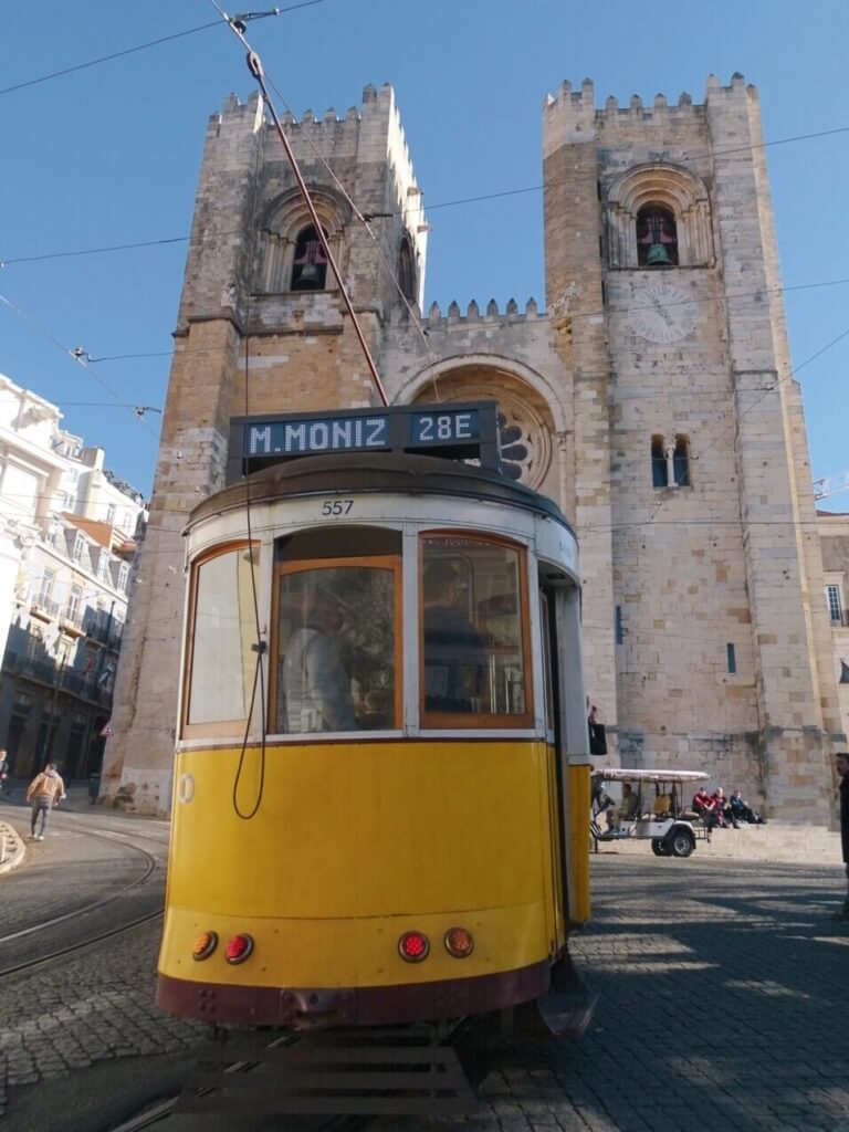 cathedral and tram lisbon 