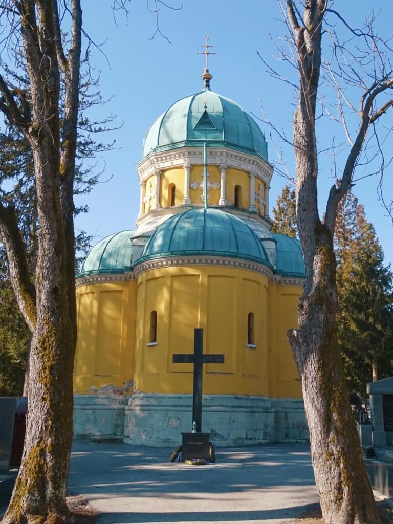 Yellow church Mirogoj Cemetery 