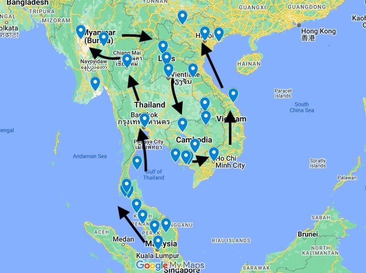 south east asia travel route 5 months