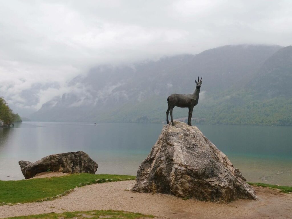 Goldenhorn statue lake bohinj slovenia