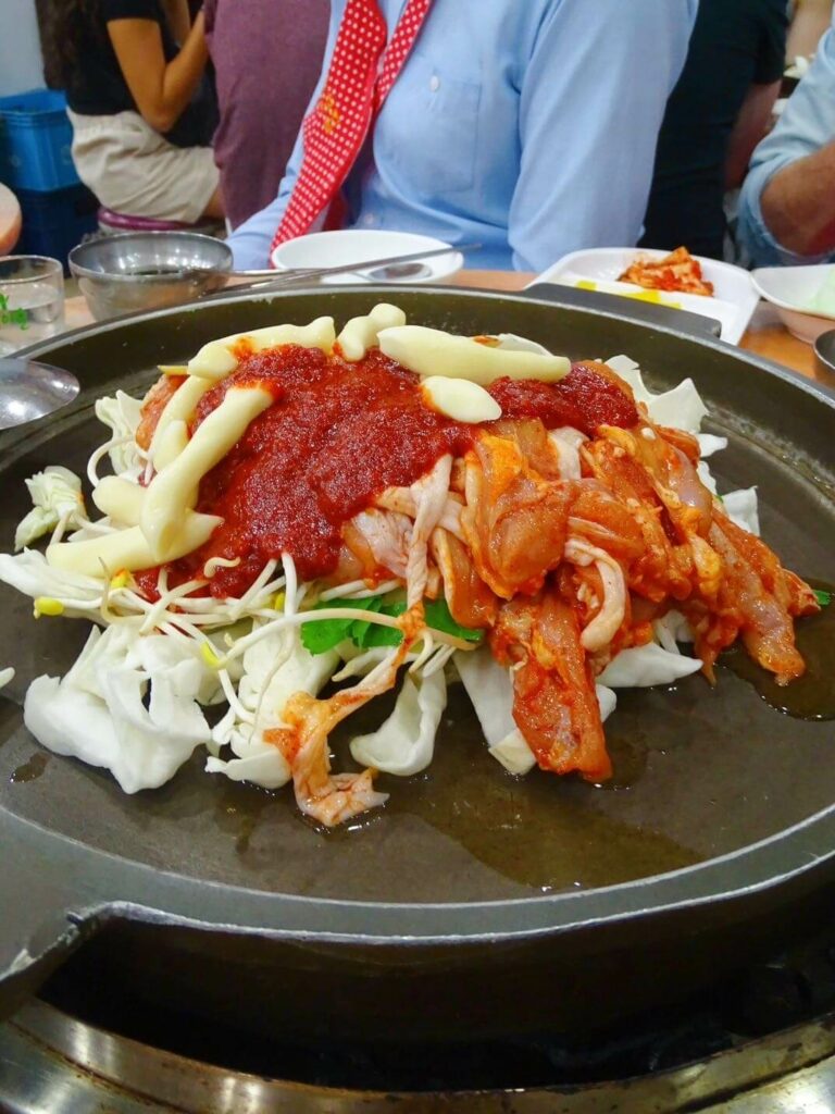 Eating dak galbi while travelling alone in korea