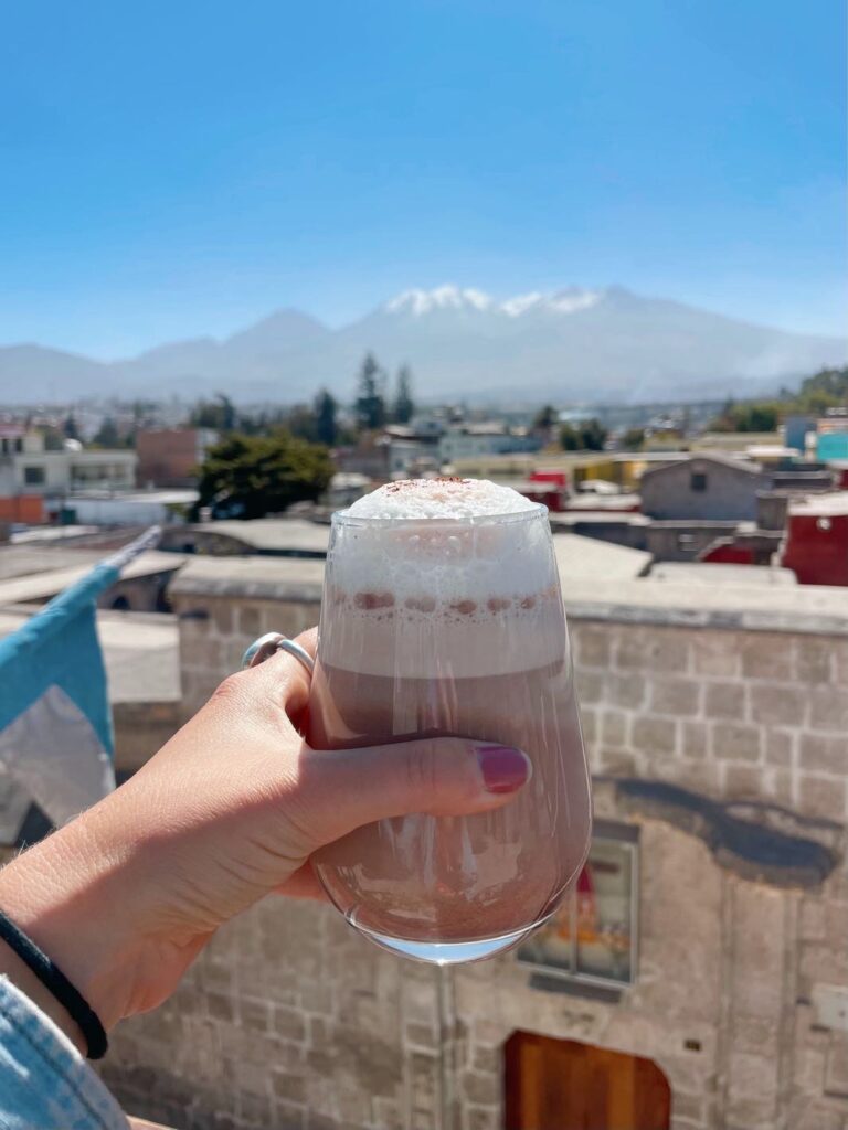 Hot chocolate on cafe rooftop 