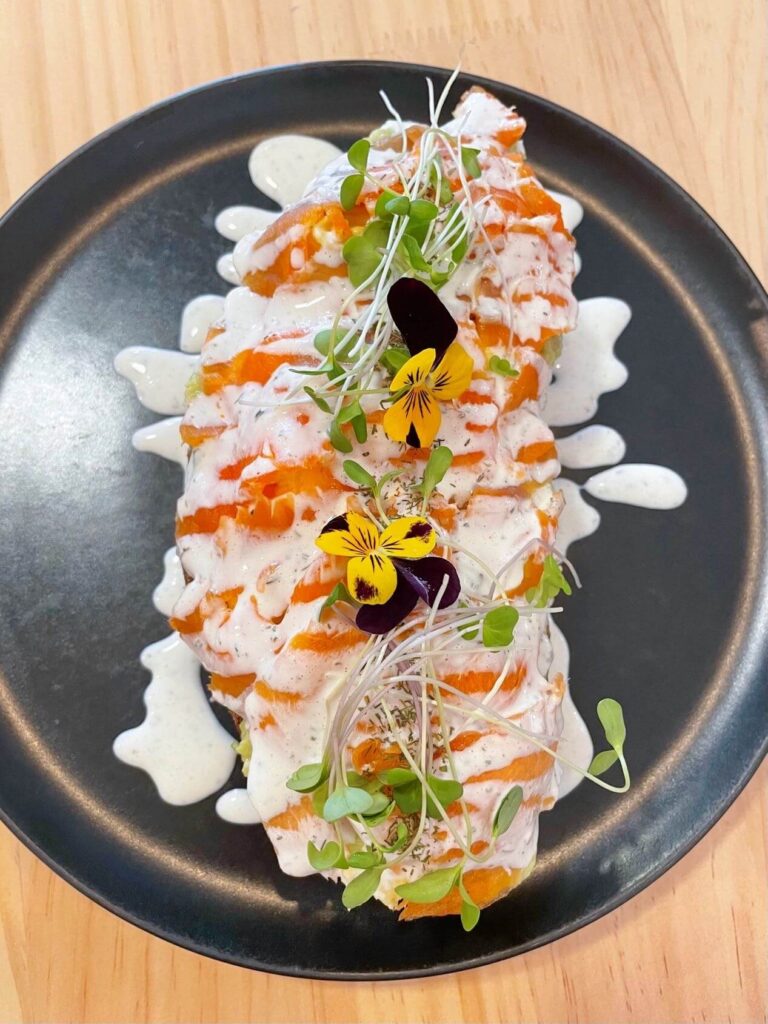 Trout toast at avocado and more restaurant cusco 